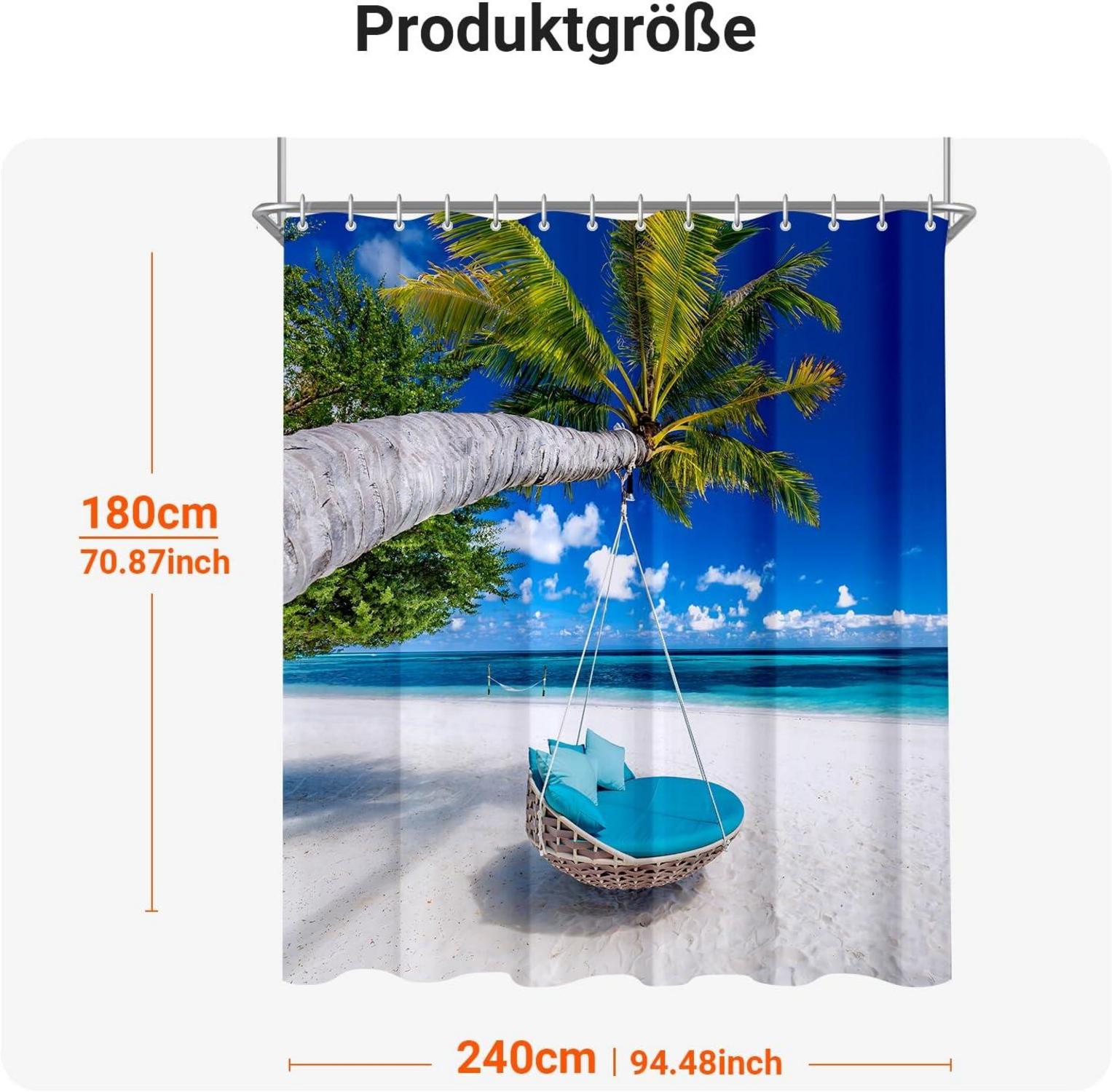 Duschvorhang Strandmuster 240x180cm wasserabweisend & waschbar mit 16