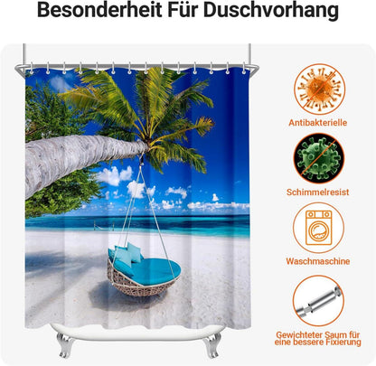 Duschvorhang Strandmuster 240x180cm Wasserdicht, Antischimmel mit 16 Ösen