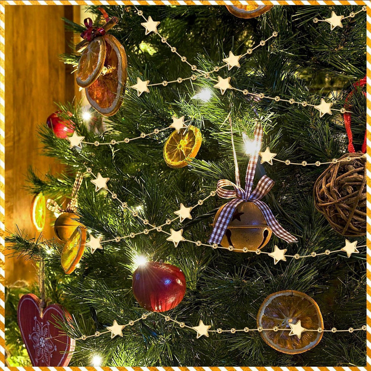 Goldene Sternen-Perlengirlande 20m – Weihnachtsbaum & Partydeko