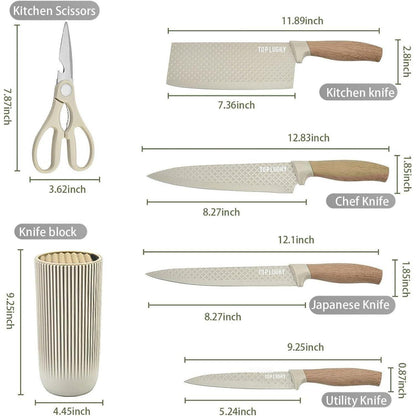 Schwarzes 6-teiliges Küchenmesser-Set mit Messerblock