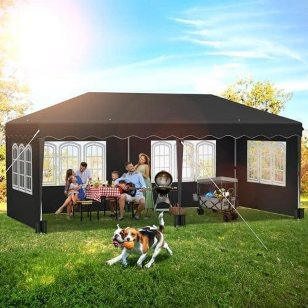 3x6 Faltpavillon wasserdicht – Gartenpavillon mit Seitenteilen