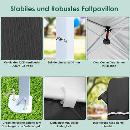 3x6 Faltpavillon wasserdicht – Gartenpavillon mit Seitenteilen