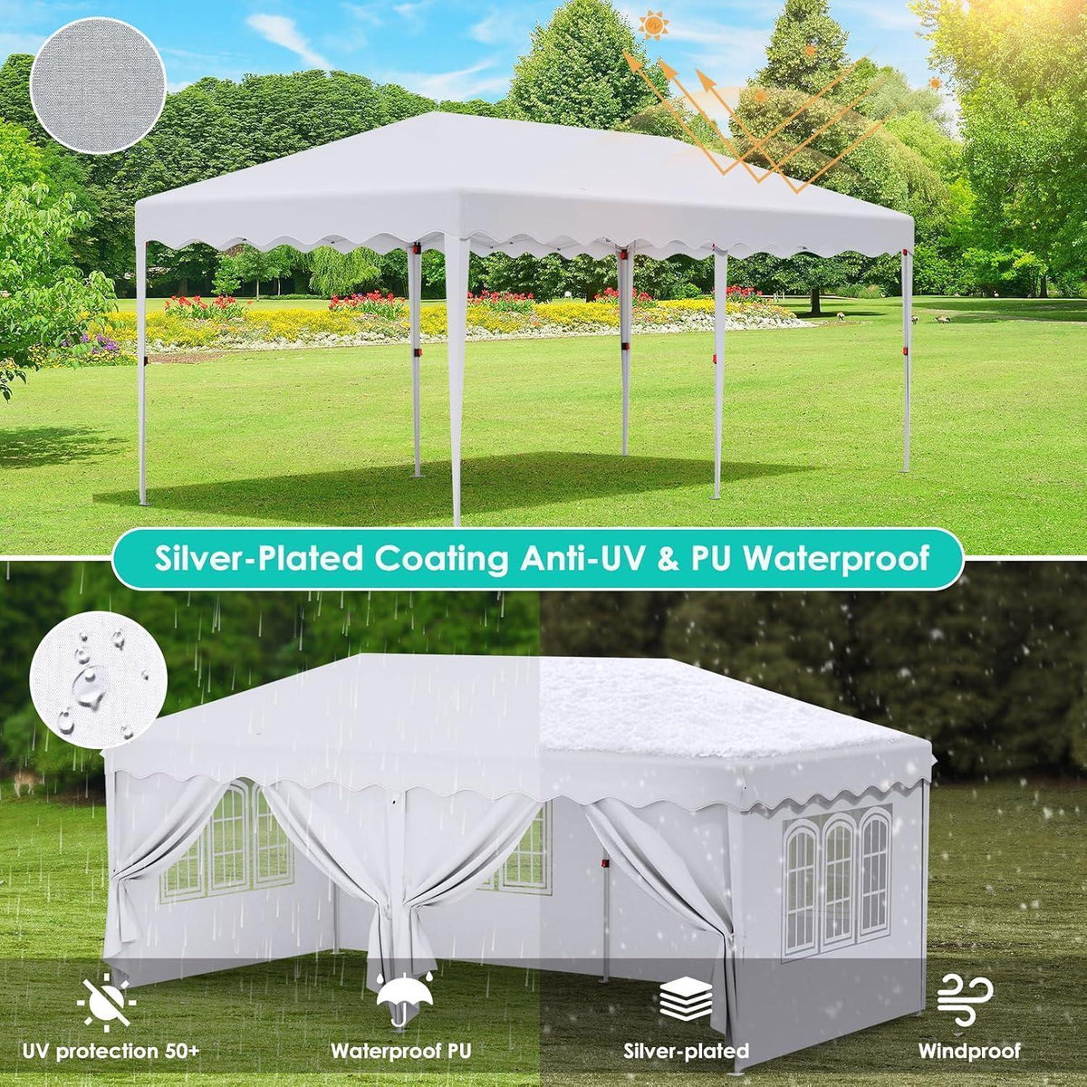 3x6 Faltpavillon wasserdicht – Gartenpavillon mit Seitenteilen