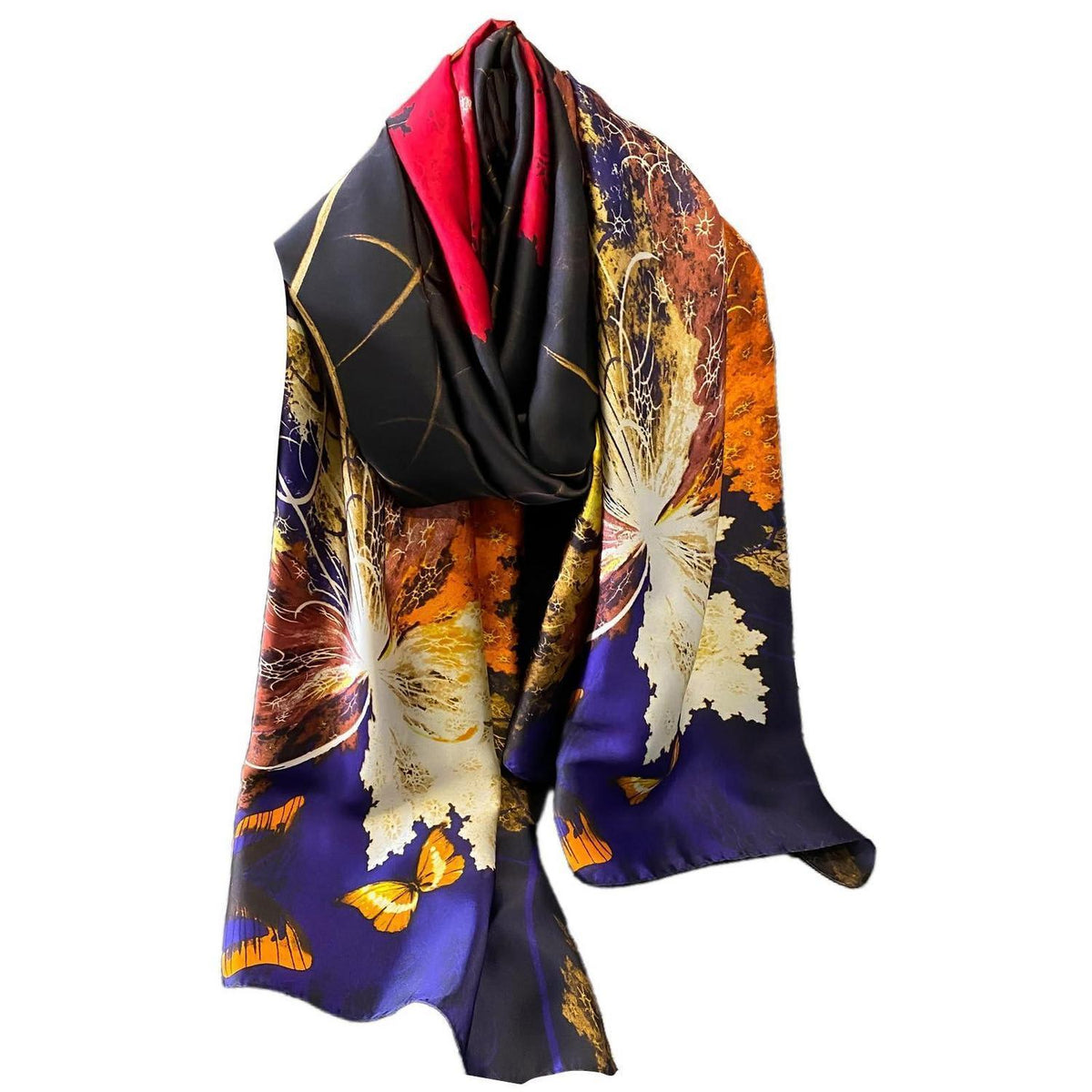 Seidenschal Damen Blume Blätter Print Ganzjährig 180x90cm