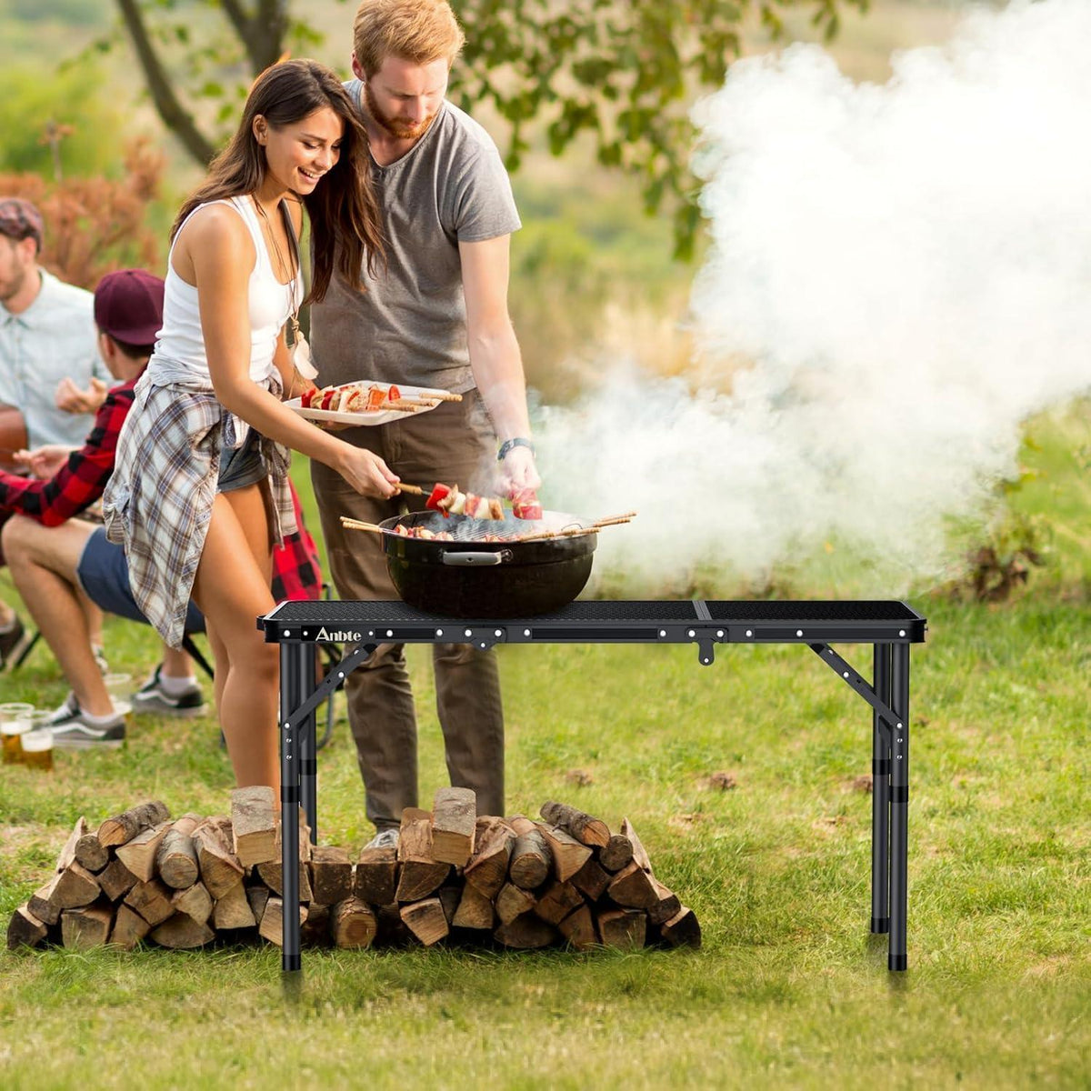 Aluminium Campingtisch klappbar mit 3 Höhen, 88x40cm, Schwarz