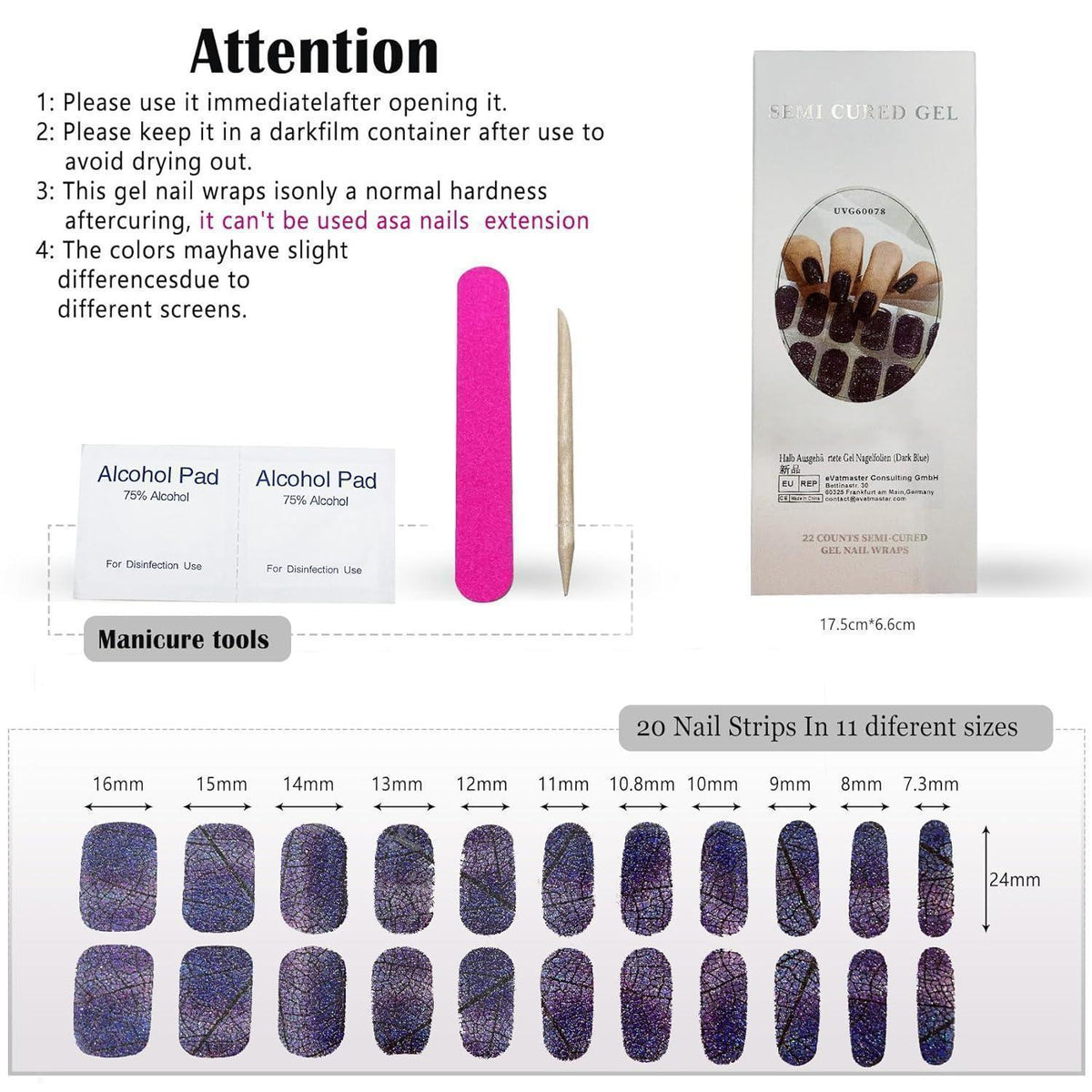 22er UV Gel Nagelfolien Set – Französisch Rosa Glitzer Nageldesign