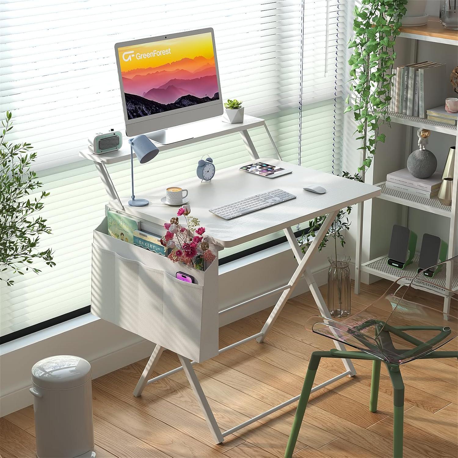 Klappbarer Schreibtisch 60 cm Weiß mit Regal und