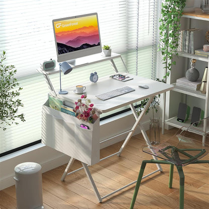 Klappbarer Schreibtisch 60 cm Weiß mit Regal und