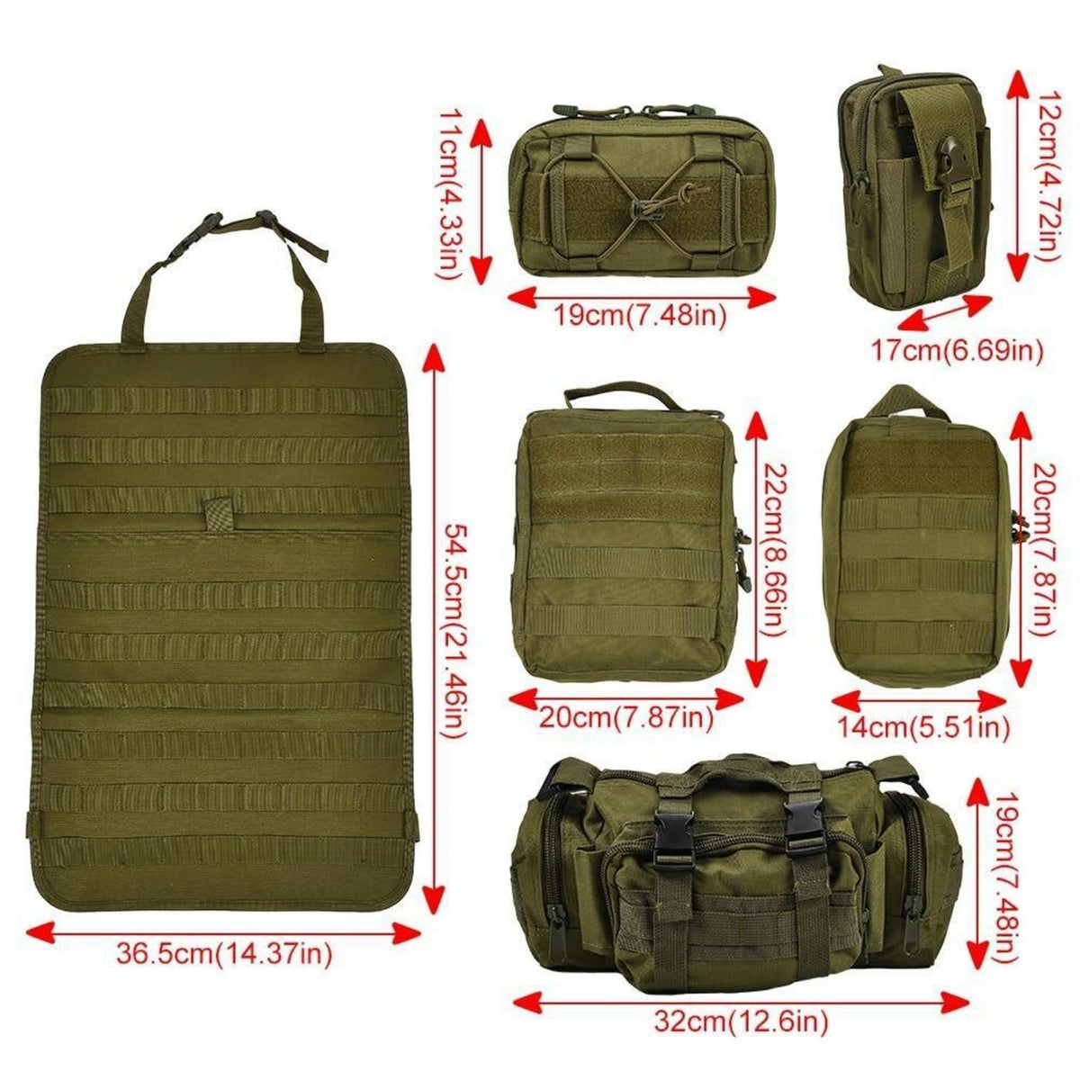 Taktischer Auto-Sitz Organizer mit MOLLE Taschen & Zubehör