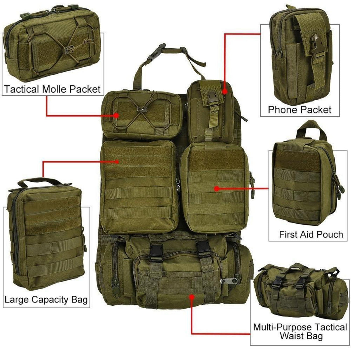 Taktischer Auto-Sitz Organizer mit MOLLE Taschen & Zubehör