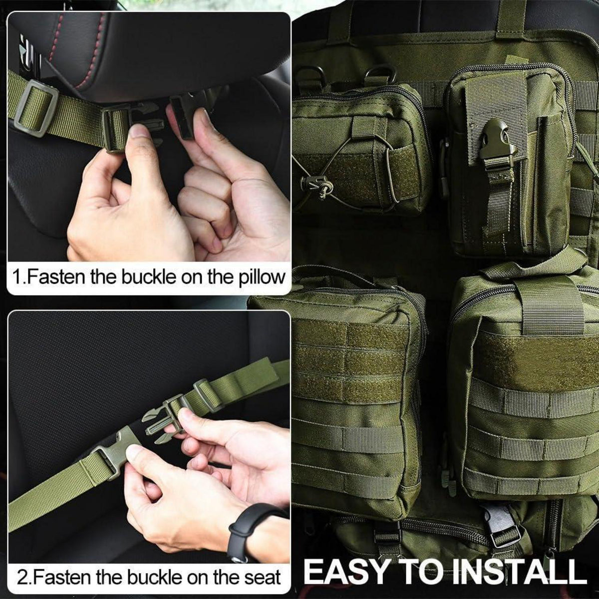 Taktischer Auto-Sitz Organizer mit MOLLE Taschen & Zubehör