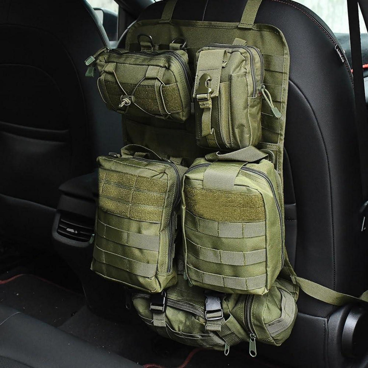 Taktischer Auto-Sitz Organizer mit MOLLE Taschen & Zubehör