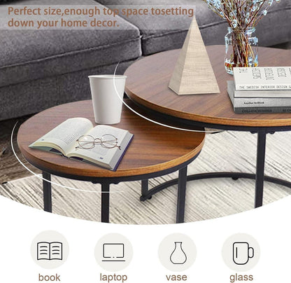 Runde Couchtische Set Satztisch Wohnzimmertisch Holz Braun Schwarz