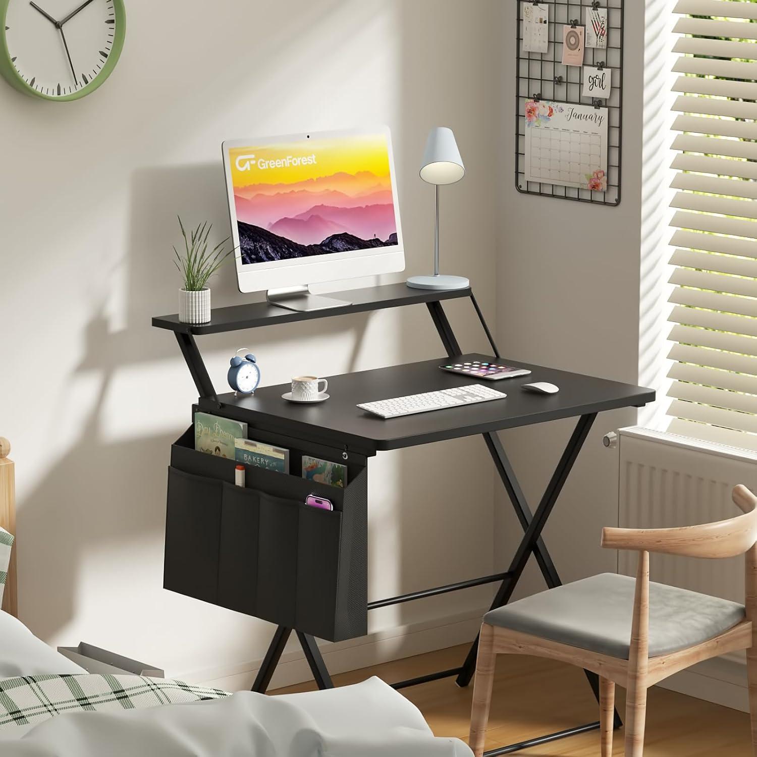 Klapptisch 60 cm Weiß mit Regal und Aufbewahrungstasche