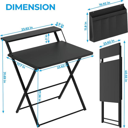 Klappbarer Schreibtisch 60 cm Weiß mit Regal & Aufbewahrungstasche