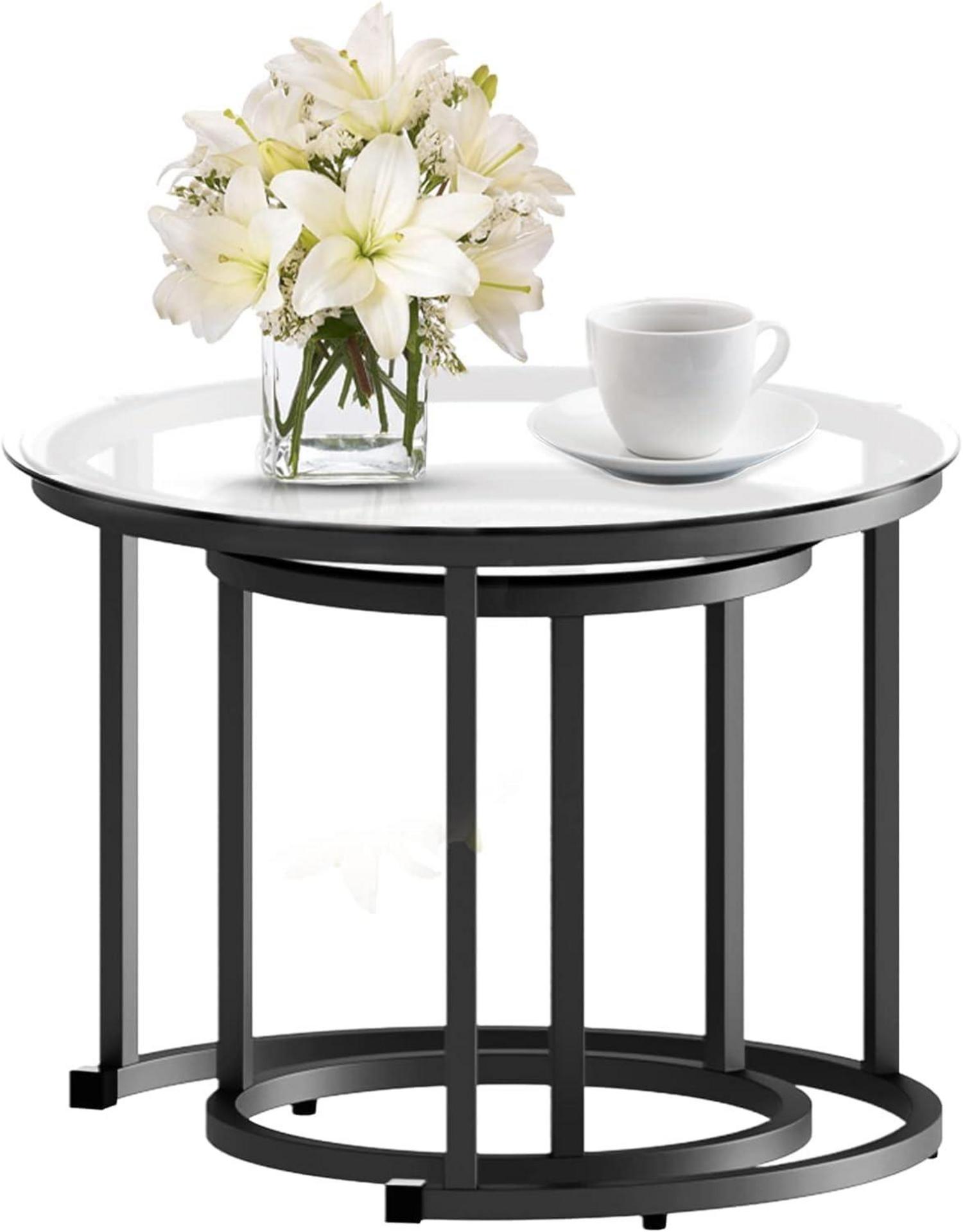 Runder Couchtisch Set Glas Schwarz Metallgestell Sofatisch 2er Set