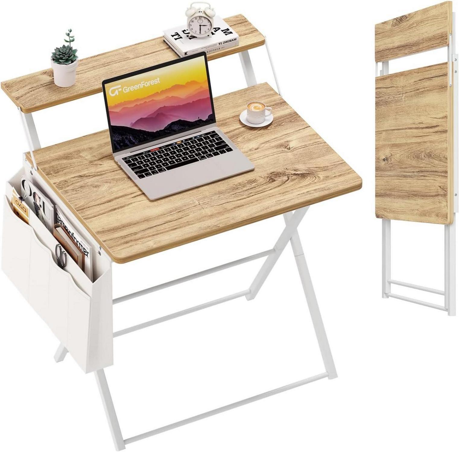 Klappbarer Schreibtisch mit Regal & Aufbewahrungstasche, Eiche