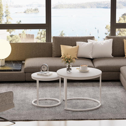 Runder Couchtisch Set Holz Weiß Metallgestell 2er Wohnzimmer