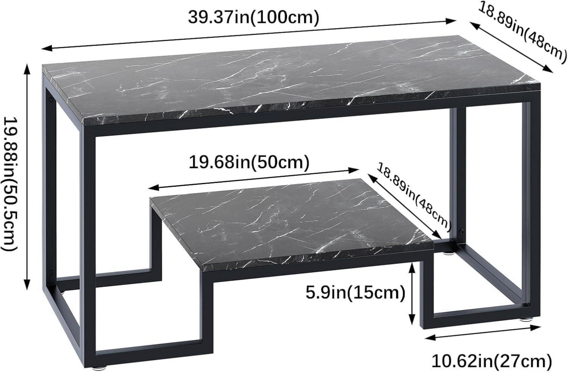 Couchtisch Holz 2 Ebenen Stauraum Moderner Stil 100 x 48 x 45 cm Black