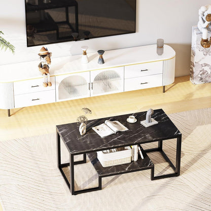 Sofatisch Holz Schwarz 100x48x45cm Moderne Ebenen, Stauraum