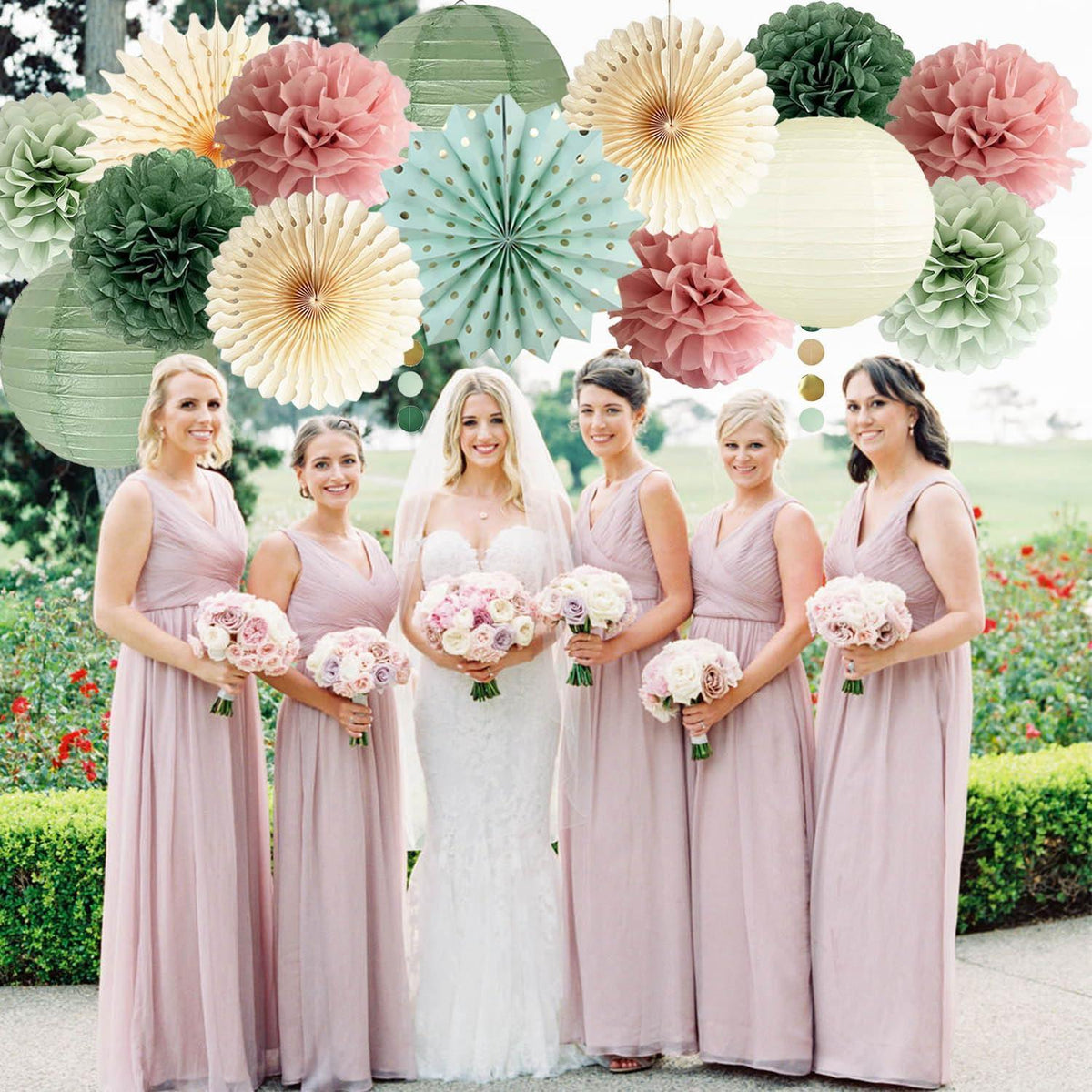 Salbei Grün Rosa Party Deko Set für Hochzeit & Babyparty