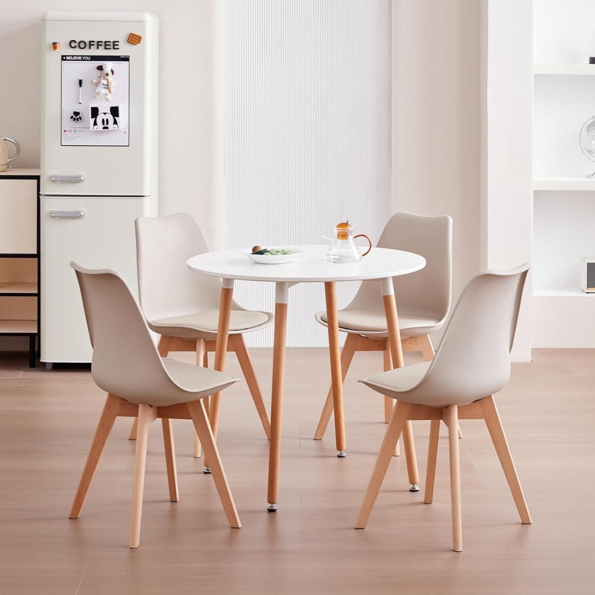 8 Esszimmerstühle Modern, Khaki, Buchenbeine & Polsterung