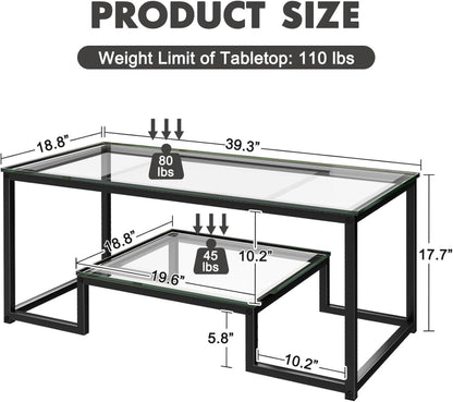 Moderne 2-Ebenen Glastisch 100x48x45 Schwarz