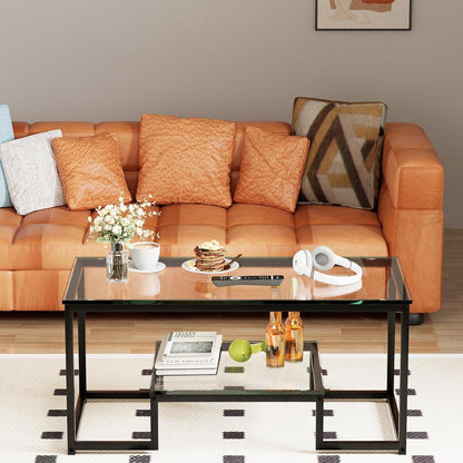 Huhote Couchtisch Glastisch Schwarz 100x48x45cm