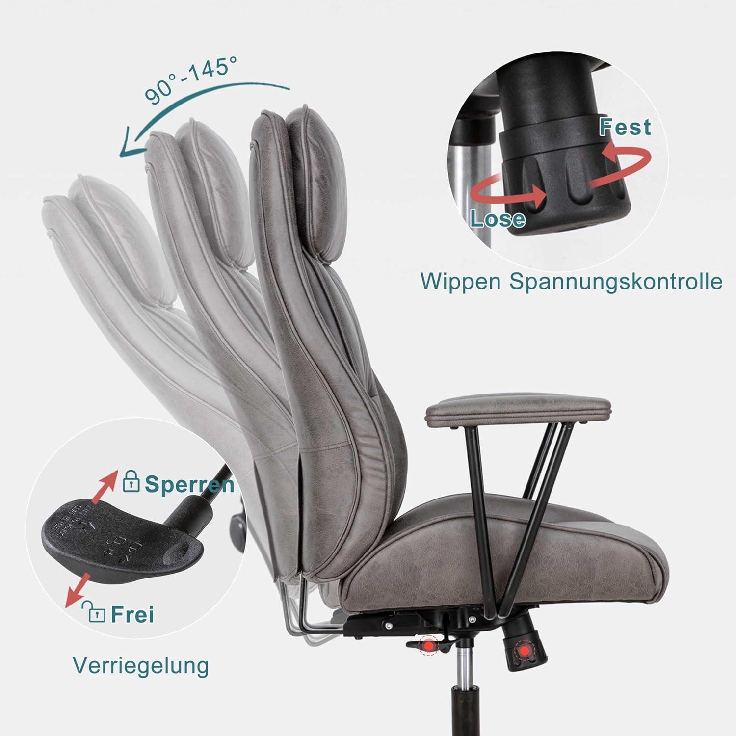 Ergonomischer Bürostuhl mit Kopfstütze und Wippfunktion bis 150 kg