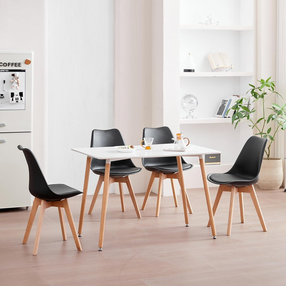 8 Esszimmerstühle Modern Schwarz mit Buchenbeinen