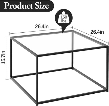 Couchtisch Quadrat Glas Schwarz Metallgestell 67x67x40 cm