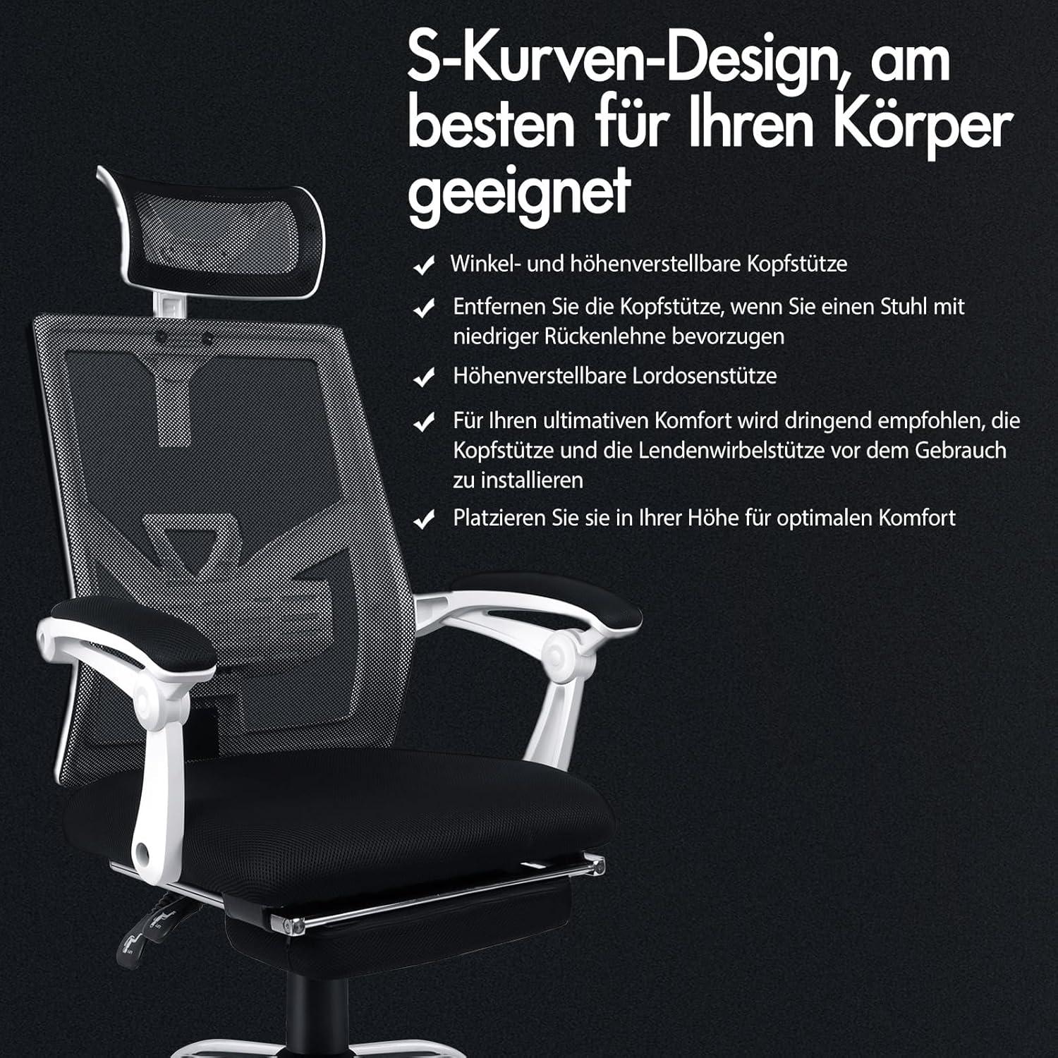 Ergonomischer Netz-Bürostuhl verstellbar Gaming-Stuhl bis 180 kg