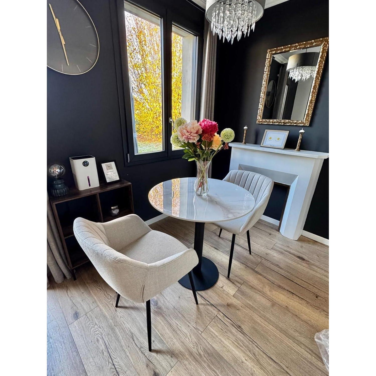 6er Set Esszimmerstühle Beige mit Armlehnen, Polsterstühle