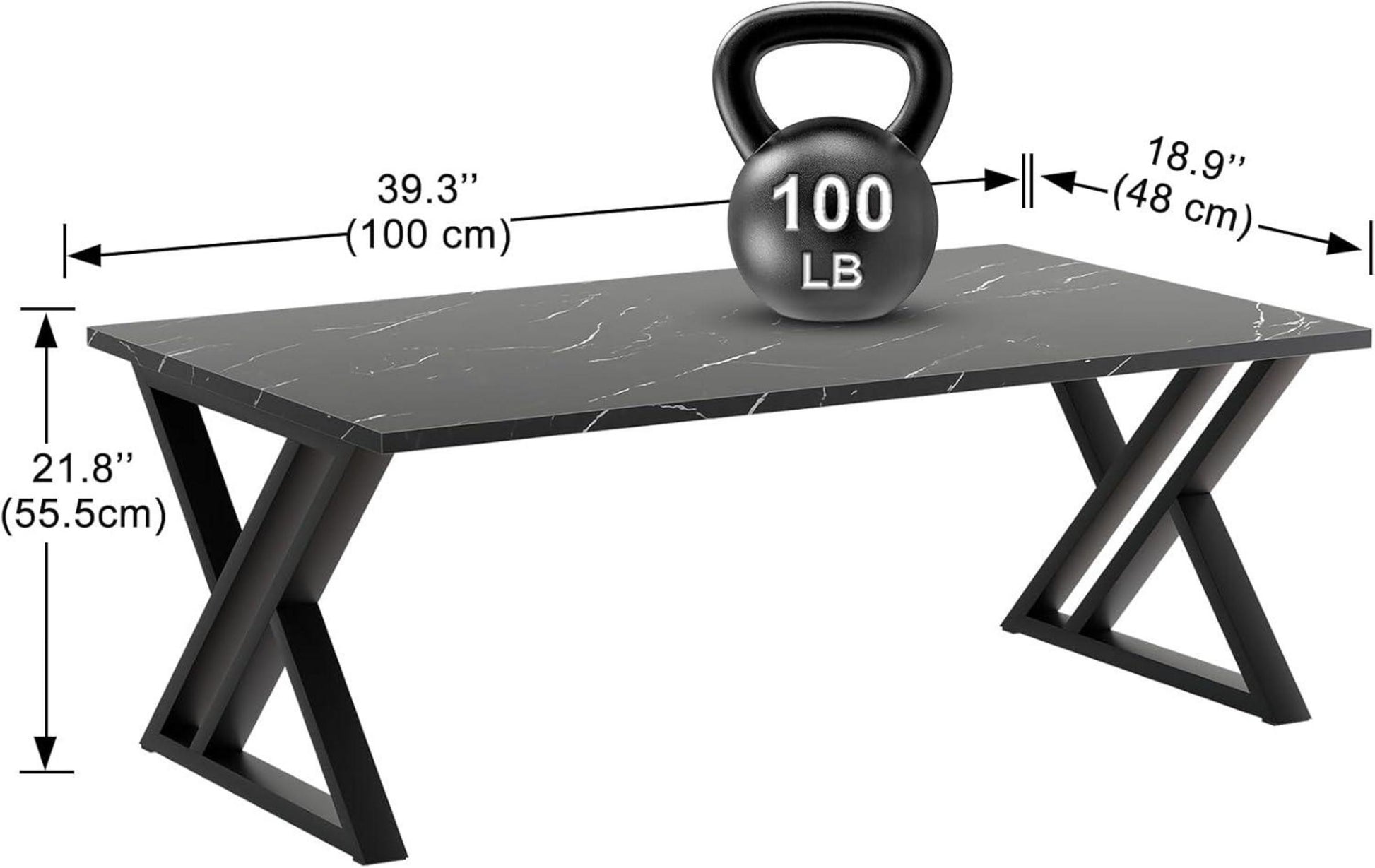 Moderner Couchtisch Holz Schwarz Metallgestell 100x48x55cm