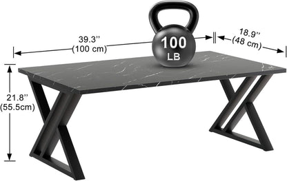 Moderner Couchtisch Holz Schwarz Metallgestell 100x48x55cm
