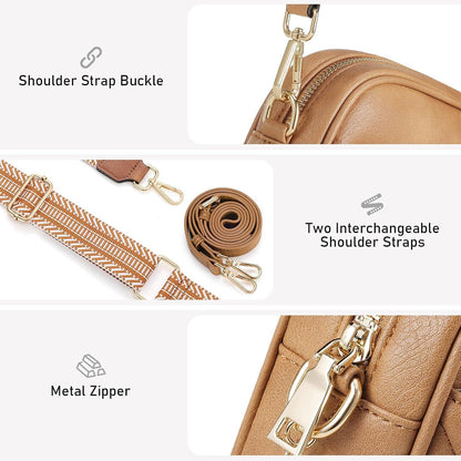 Bagsure Damen Umhängetasche Leder Crossbody Schultertasche mit 2 Gurtvarianten