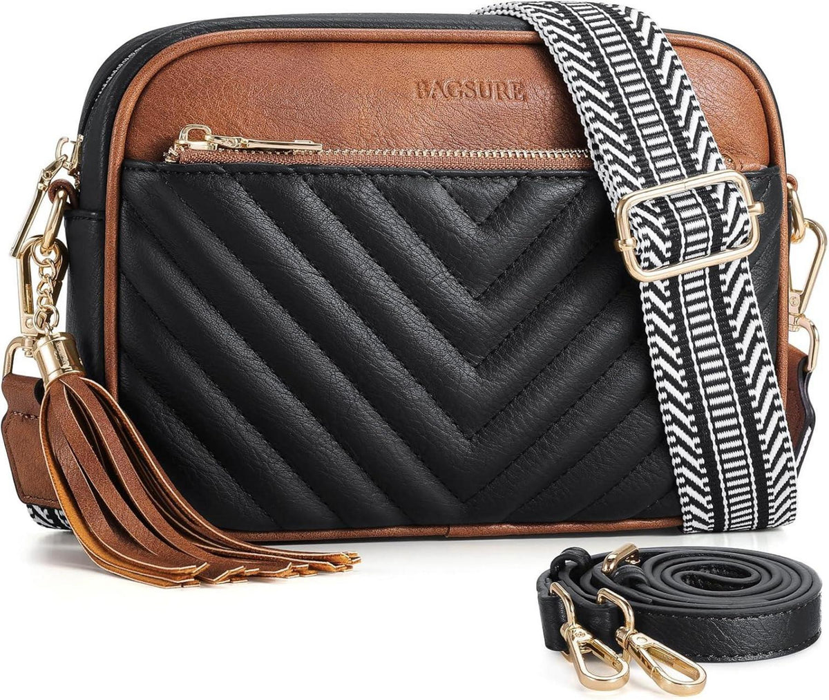 Umhängetasche Damen Crossbody Leder Gestepptes Design