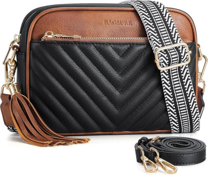 Umhängetasche Damen Crossbody Leder Gestepptes Design