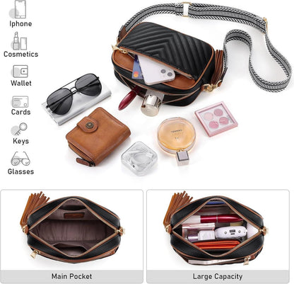 Umhängetasche Damen Crossbody Leder Gestepptes Design