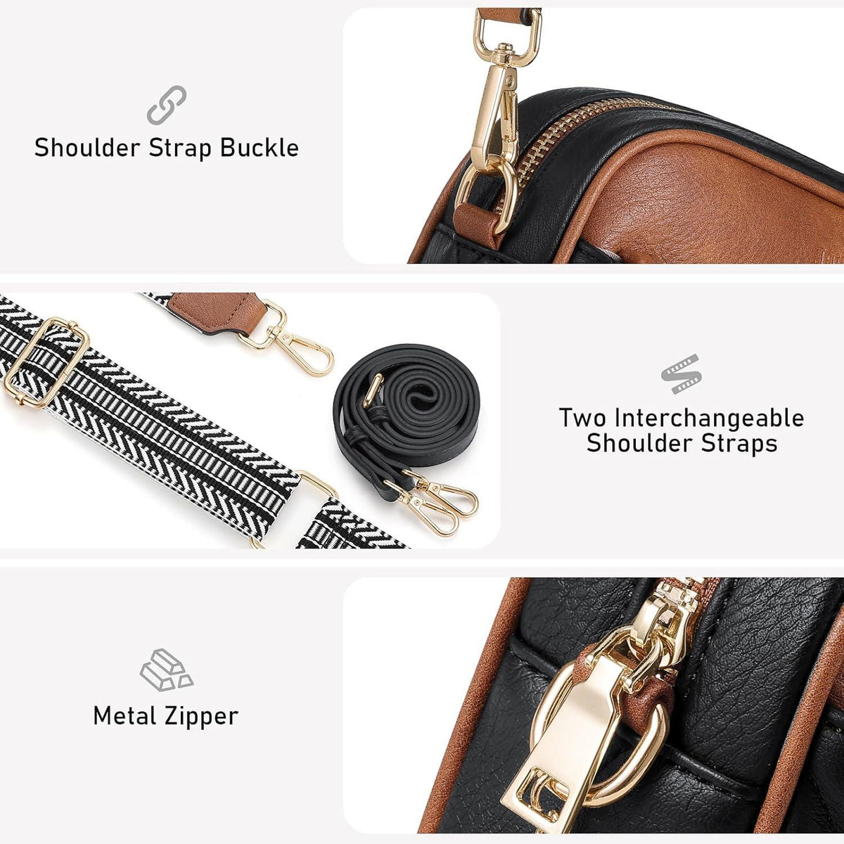 Bagsure Umhängetasche Damen Crossbody Leder Schultertasche gestepptes Design