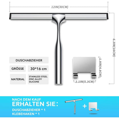 Duschabzieher 30cm Edelstahl mit Haken, Silber
