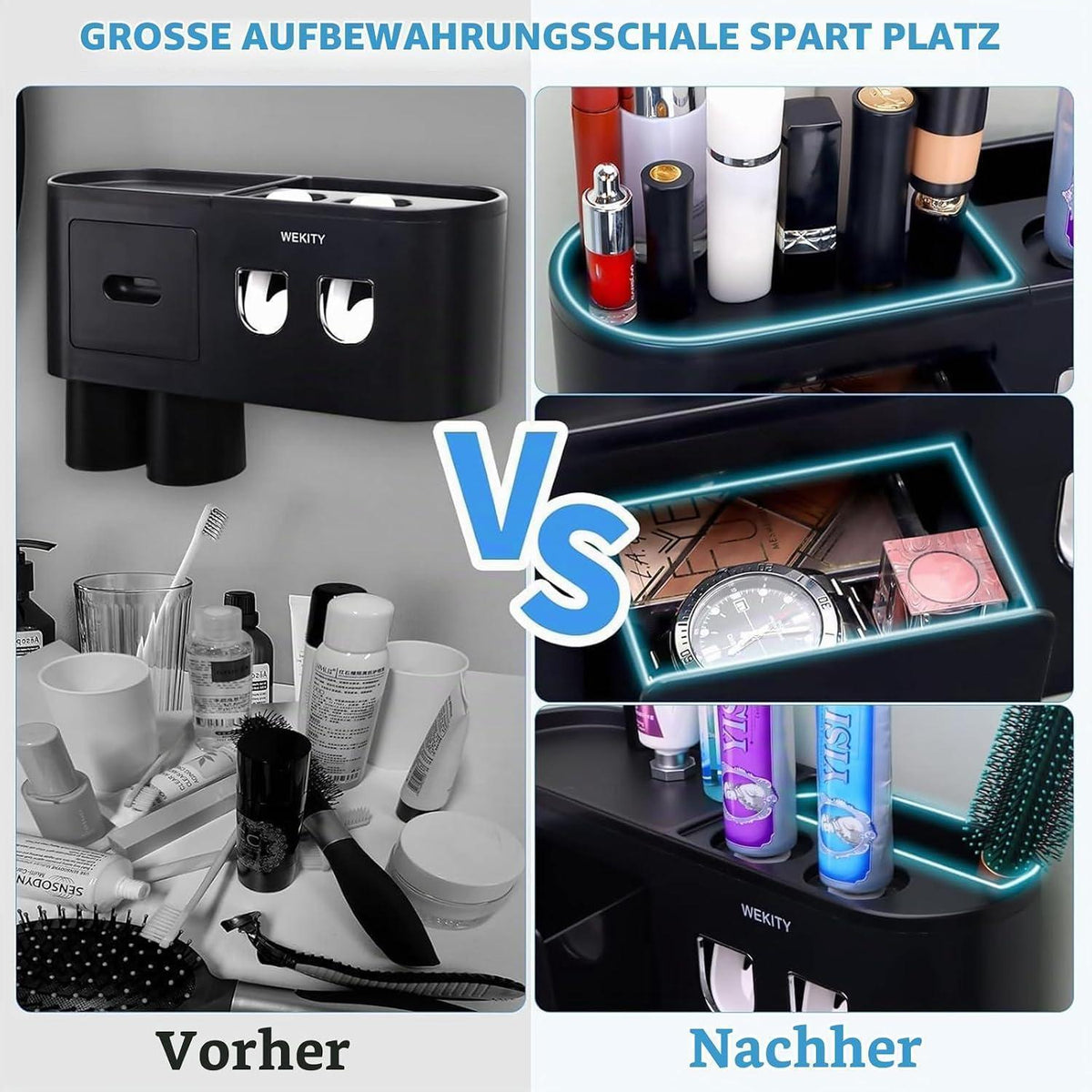 Multifunktionaler Zahnbürstenhalter mit Zahnpasta-Spender & Ablage