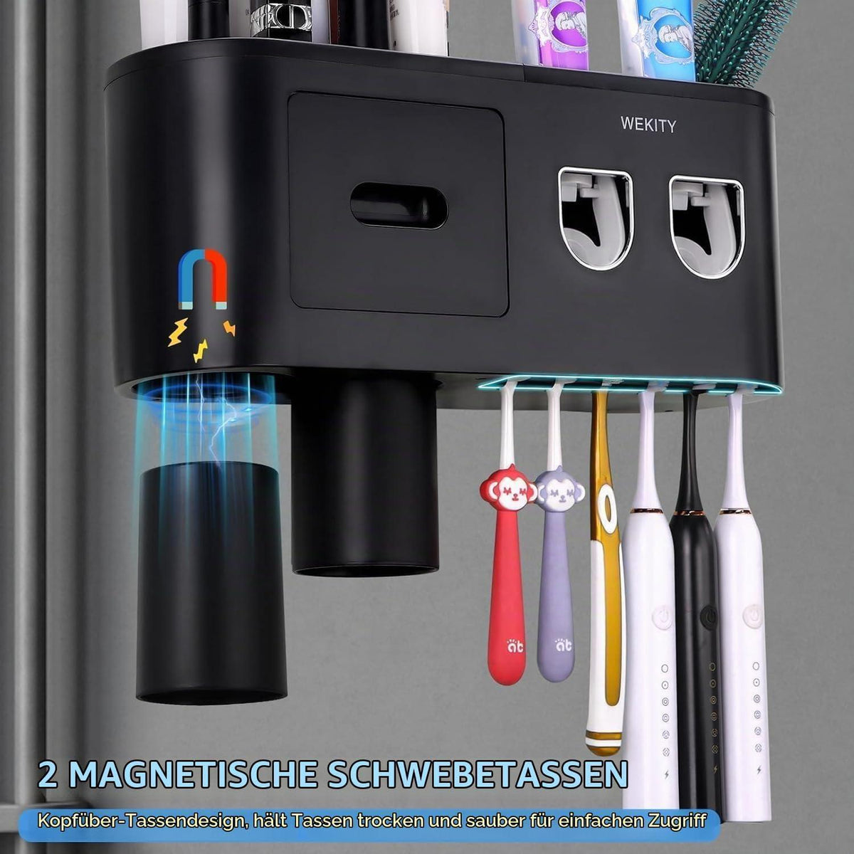 Multifunktionaler Zahnbürstenhalter mit Zahnpasta-Spender & Ablage