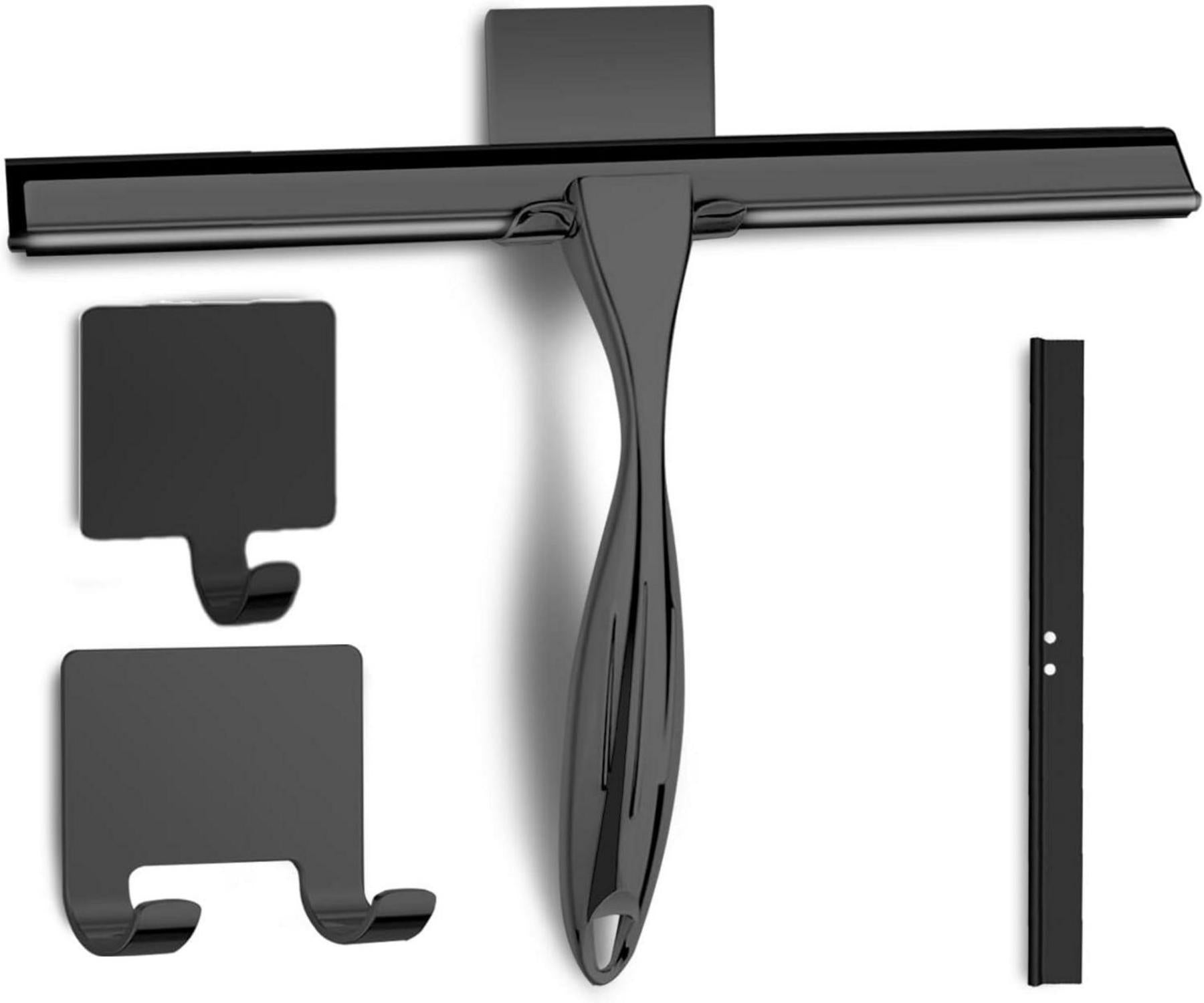 Duschabzieher Edelstahl 25cm Selbstklebe Haken Ersatzklingen Schwarz