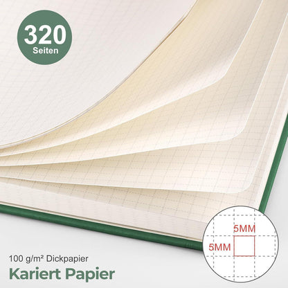 A5 Notizbuch kariert dunkelgrün - Tagebuch mit 320 Seiten