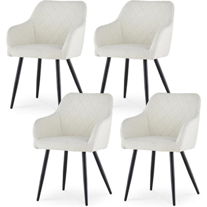 CLIPOP Esszimmerstühle 4er Set Bouclé Nebelweiß mit Armlehne