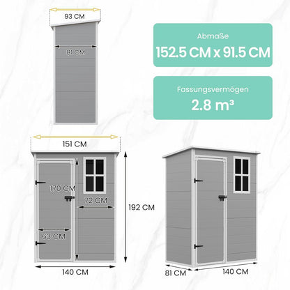 Wetterfestes Gartenhaus 152x92x192 cm – Grau & Weiß