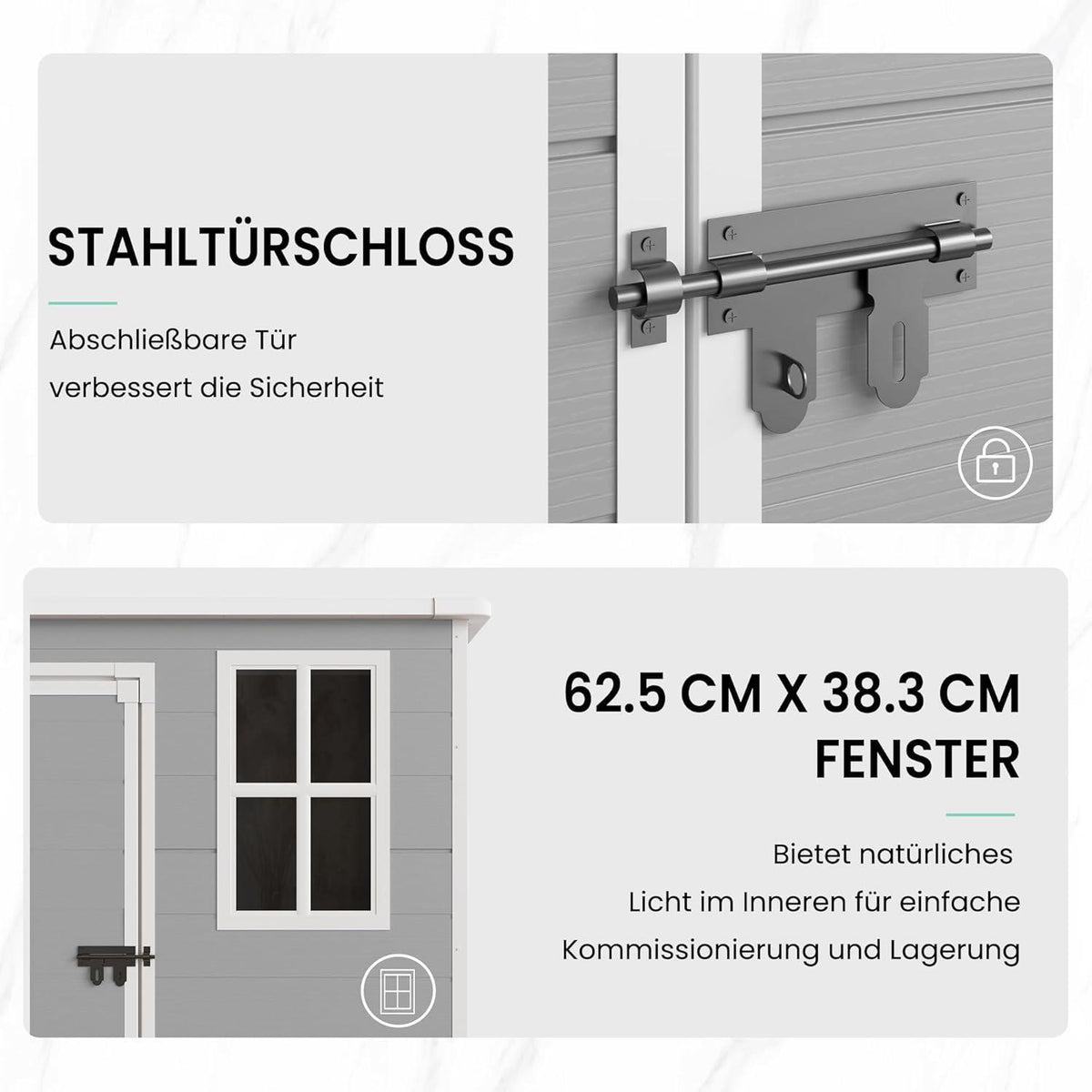 Wetterfestes Gartenhaus 152x92x192 cm – Grau & Weiß