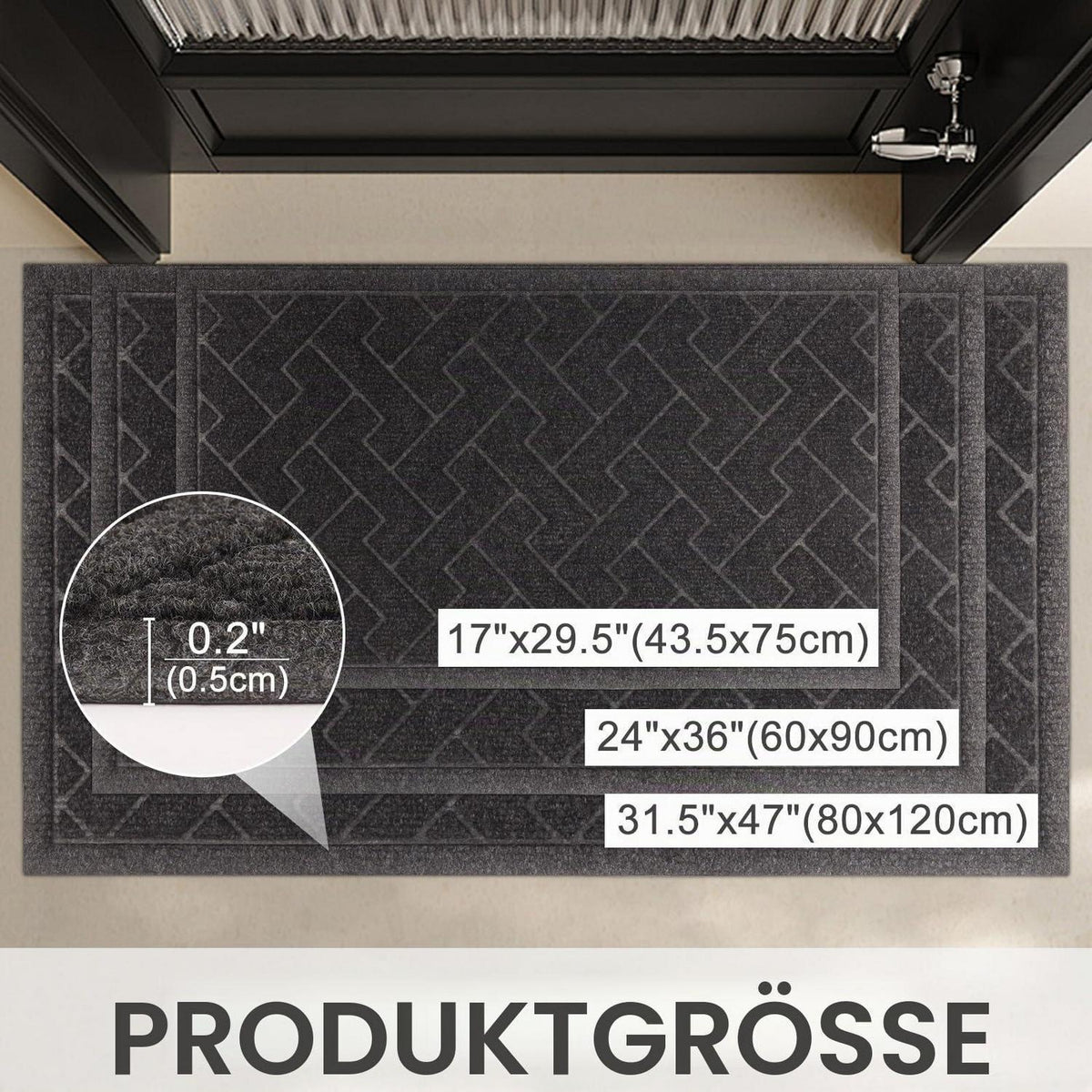 Fußmatte rutschfest waschbar 80x120 cm Grau