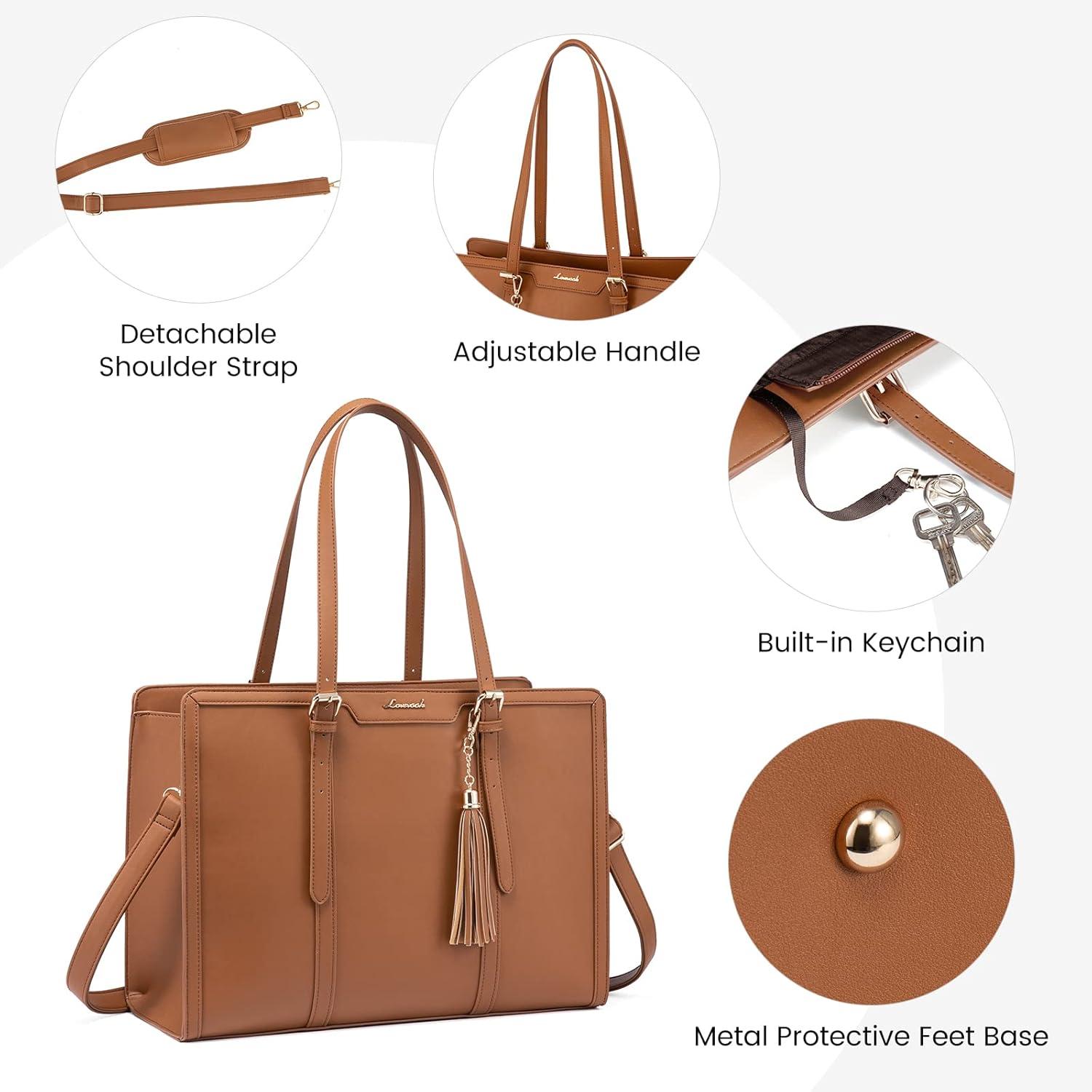 Damen Laptoptasche 15,6 Zoll Tote Bag Crossbody Leder Schultertasche